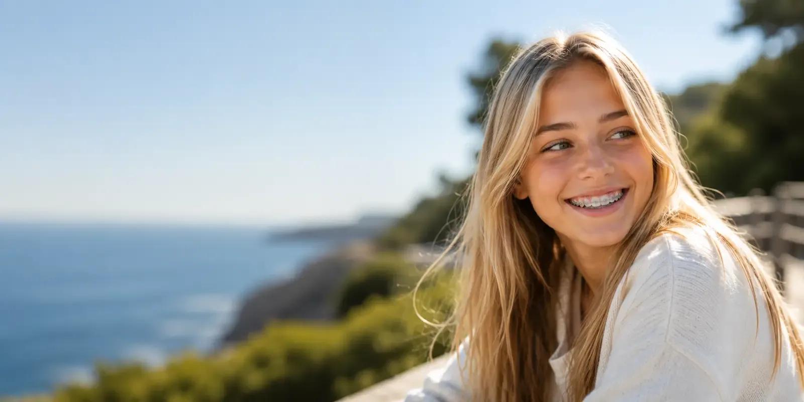 Adolescente souriante portant un appareil orthodontique