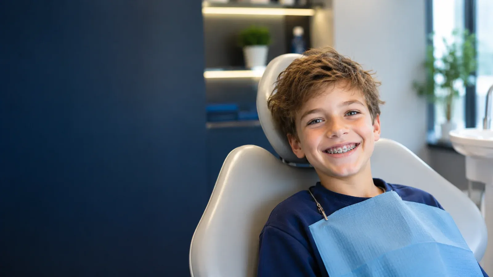 Jeune patient souriant avec un appareil dentaire