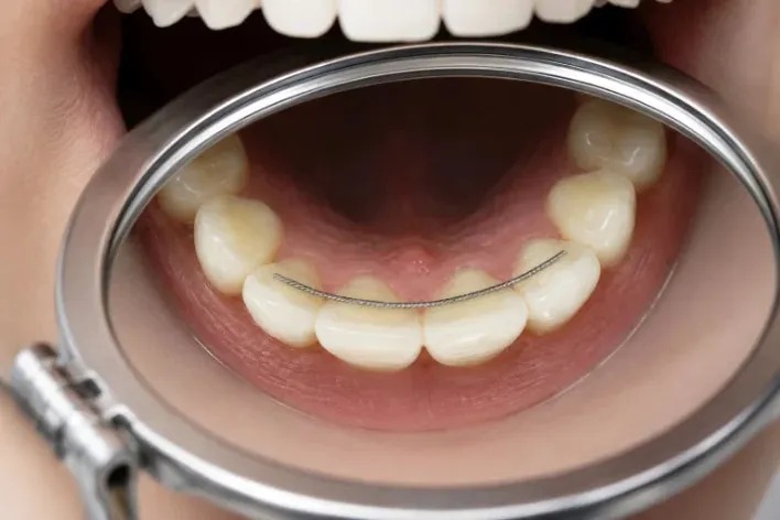 Fil de contention orthodontique posé derrière les dents — orthodontie Luxembourg
